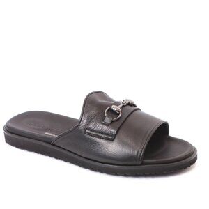 Roberto Serpentini 6600 Black Leather Slides Men Comfort Sandals